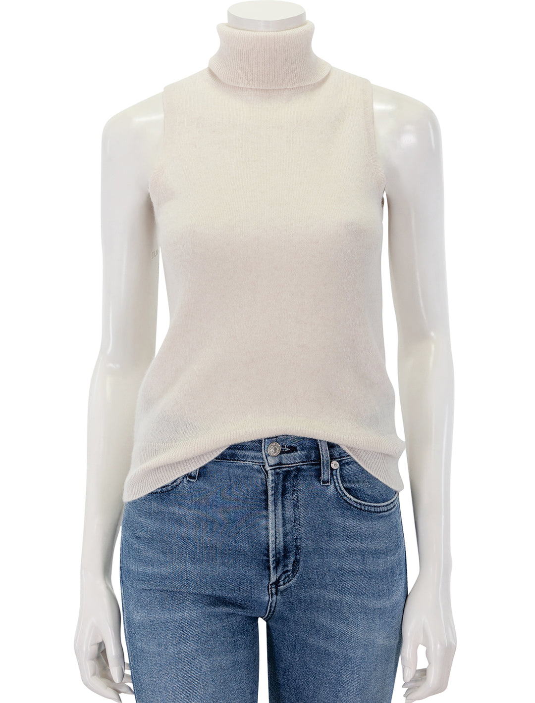 Front view of Splendid's tori cashmere turtleneck tank in pale oak heather.