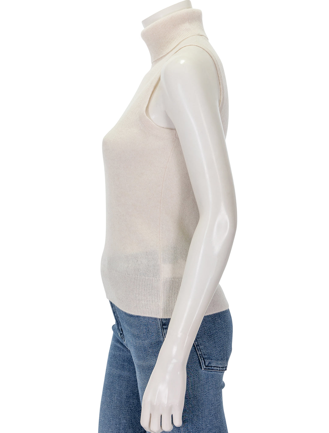 Side view of Splendid's tori cashmere turtleneck tank in pale oak heather.