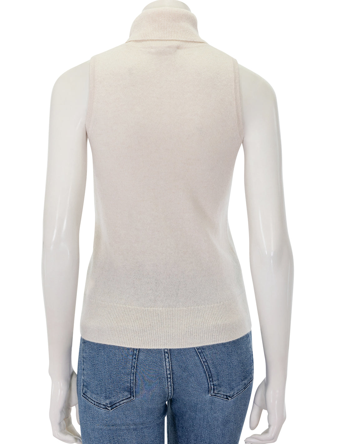 Back view of Splendid's tori cashmere turtleneck tank in pale oak heather.