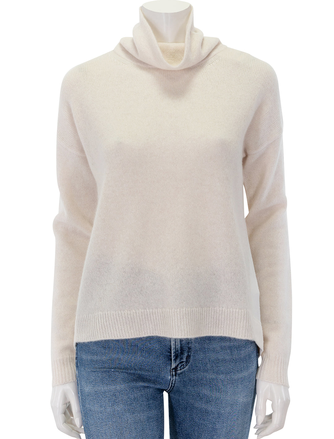 Front view of Splendid's tori cashmere cowl neck sweater in pale oak heather.