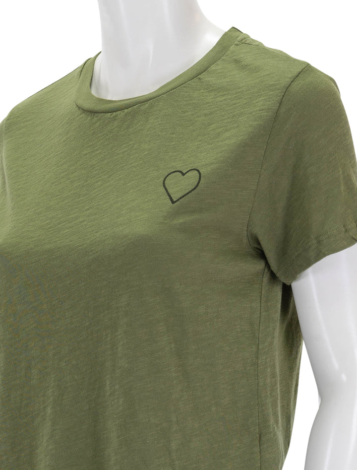 Close-up view of Sundry's les femmes tee in olive.