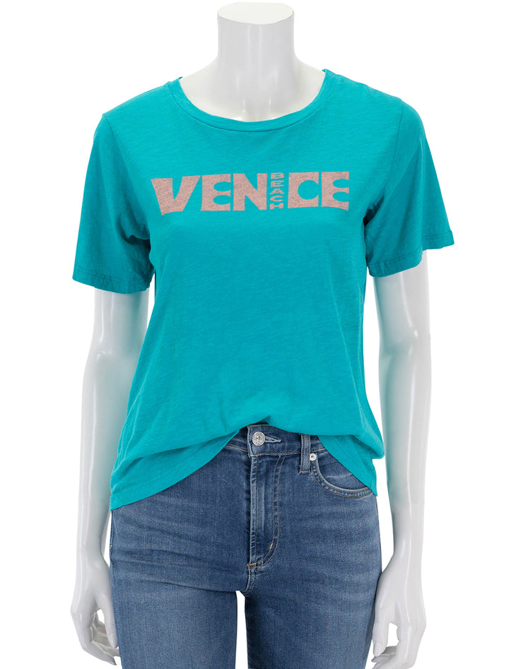 Front view of Sundry's venice beach rolled sleeve tee in intense teal.