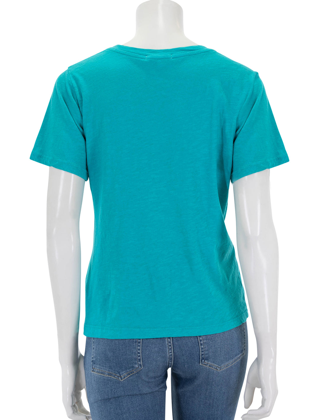 Back view of Sundry's venice beach rolled sleeve tee in intense teal.