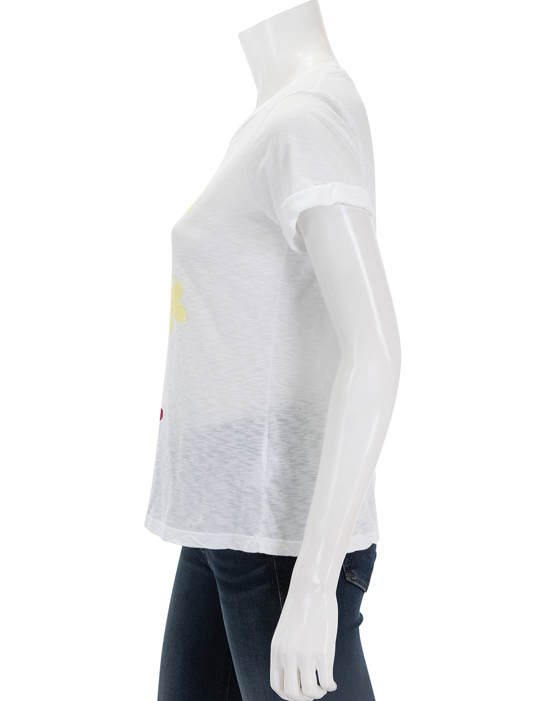 Side view of Sundry's je t'aime tee in optic white.