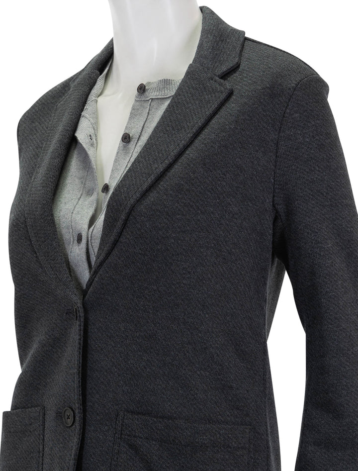 Close-up view of Faherty's inlet blazer in black sky melange.