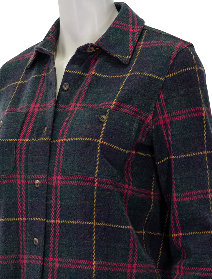 close up view of legend sweater shirt in outer limits plaid