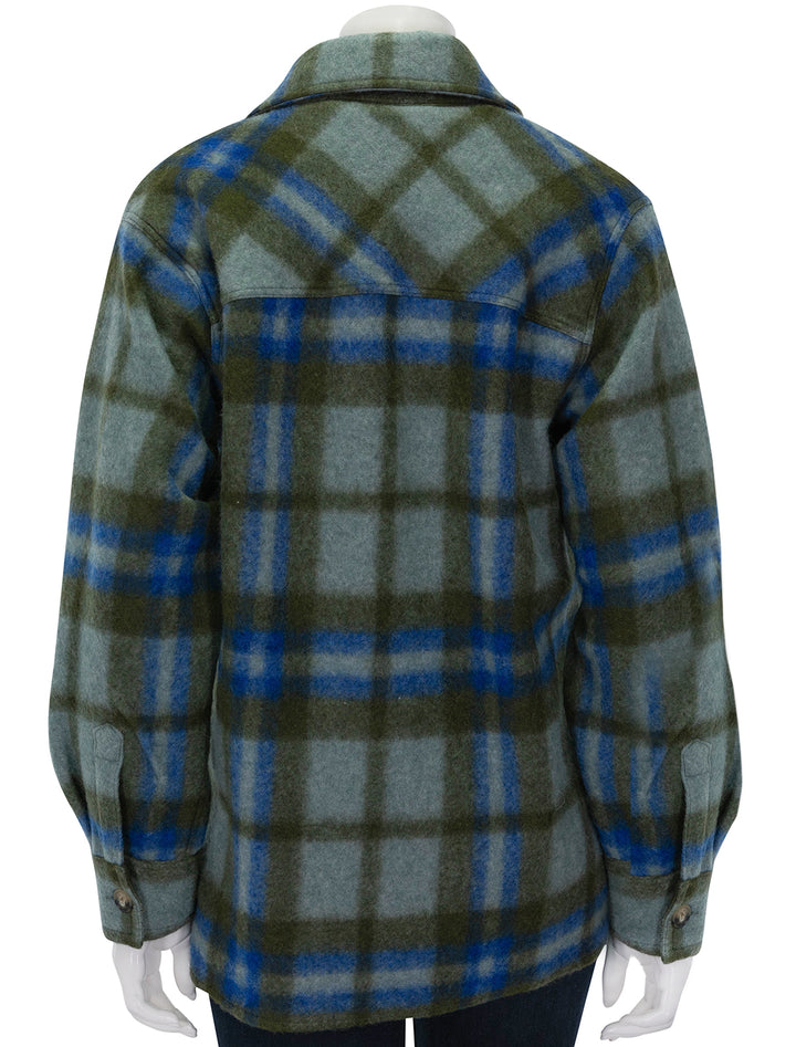 Back view of Faherty's cotswold shirt jacket in oakland plaid.