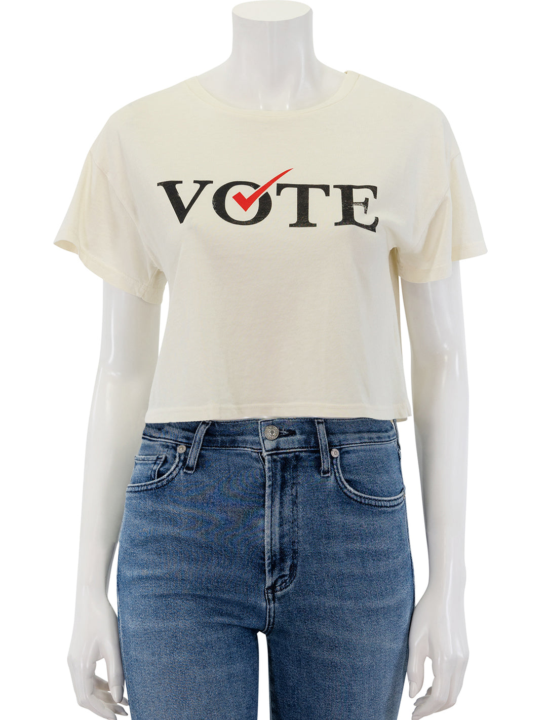 Front view of Self Contrast's Drew Crop Vote Tee.