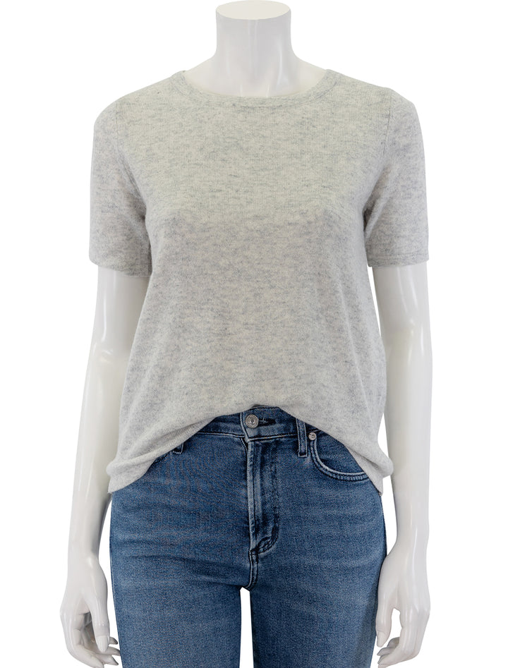 Front view of Self Contrast's brea cashmere tee in light heather.