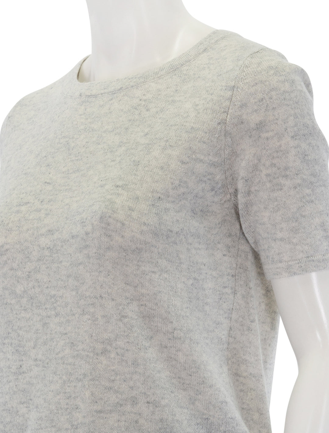 Close-up view of Self Contrast's brea cashmere tee in light heather.