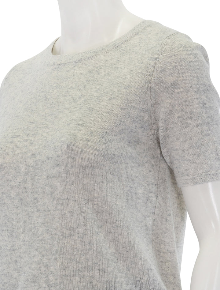 Close-up view of Self Contrast's brea cashmere tee in light heather.