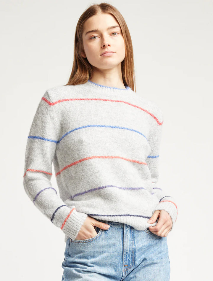 june crew neck sweater in grey and stripes