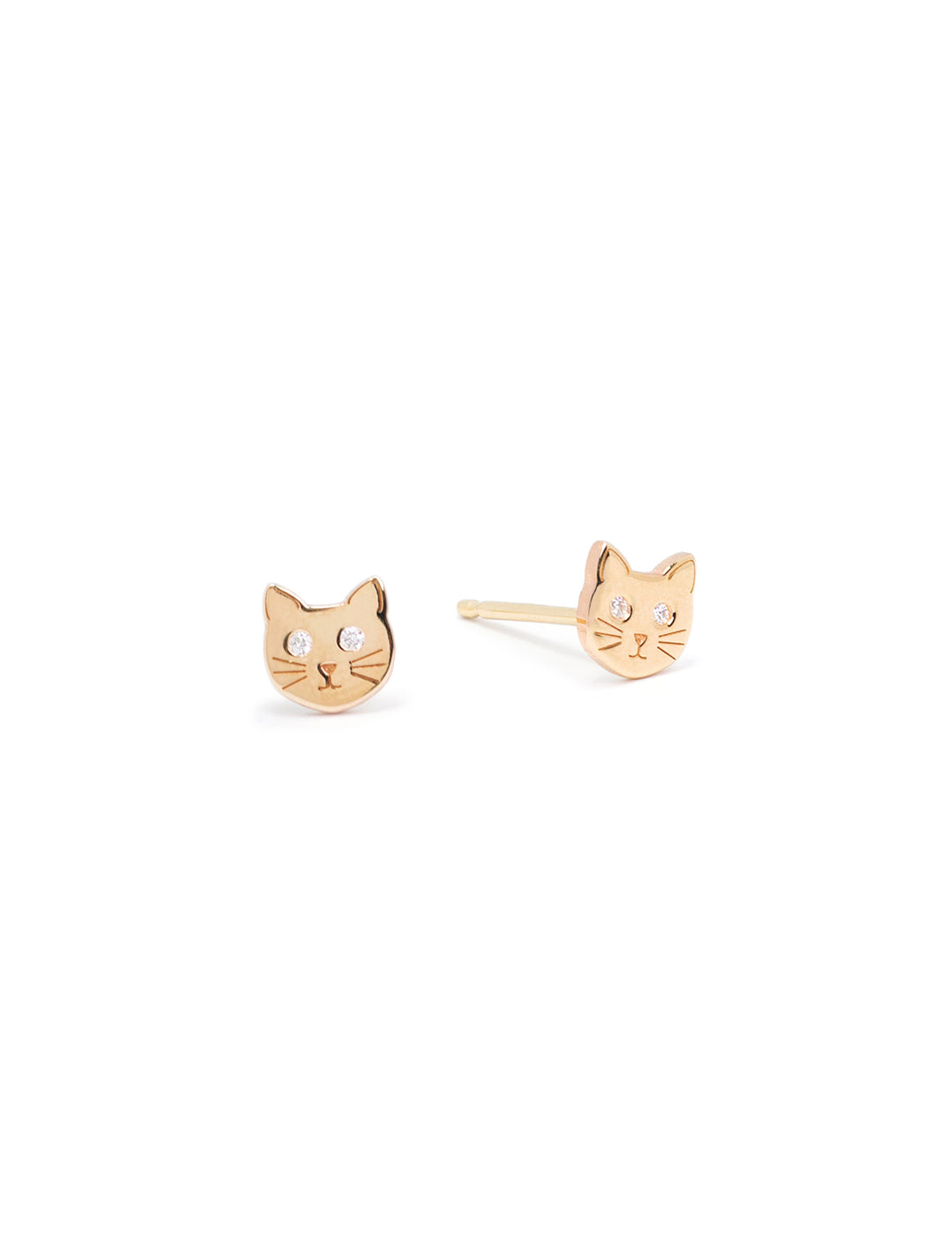 Front view of Zoe Chicco's 14k itty bitty kitty studs with diamonds.