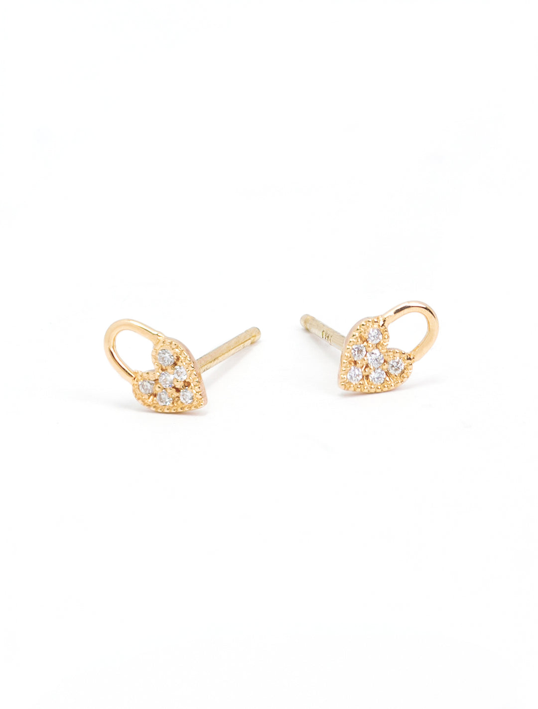 Alternative angle view of Zoe Chicco's 14k itty bitty pave heart lock studs.