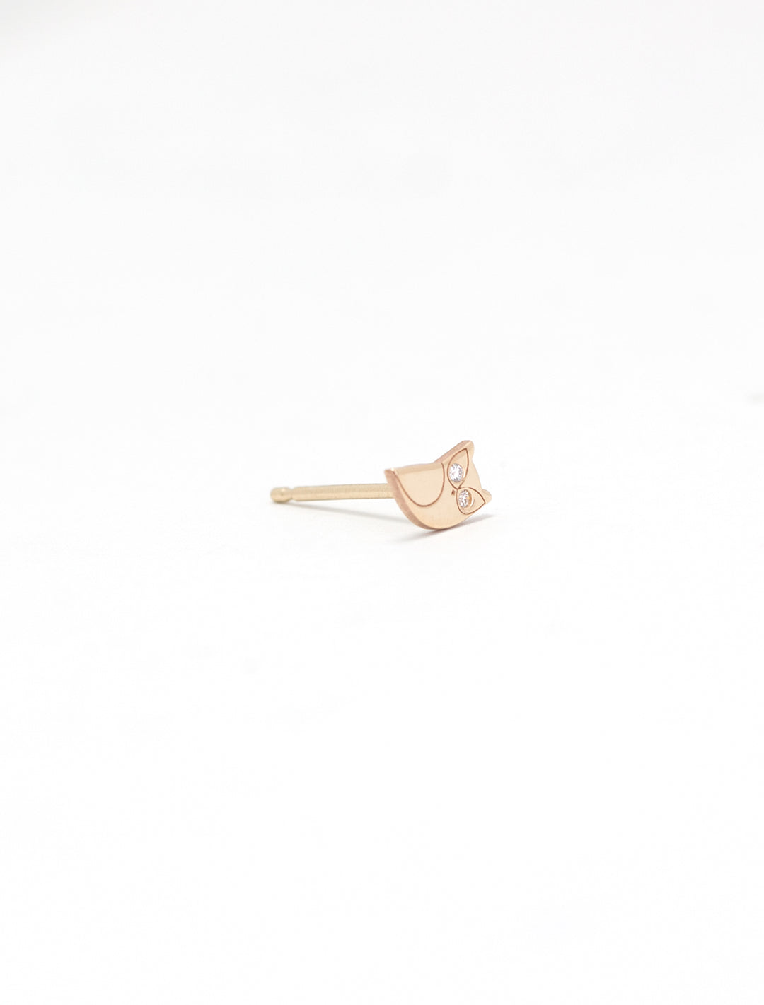 Laydown of Zoe Chicco's 14k itty bitty owl stud with diamonds - single.