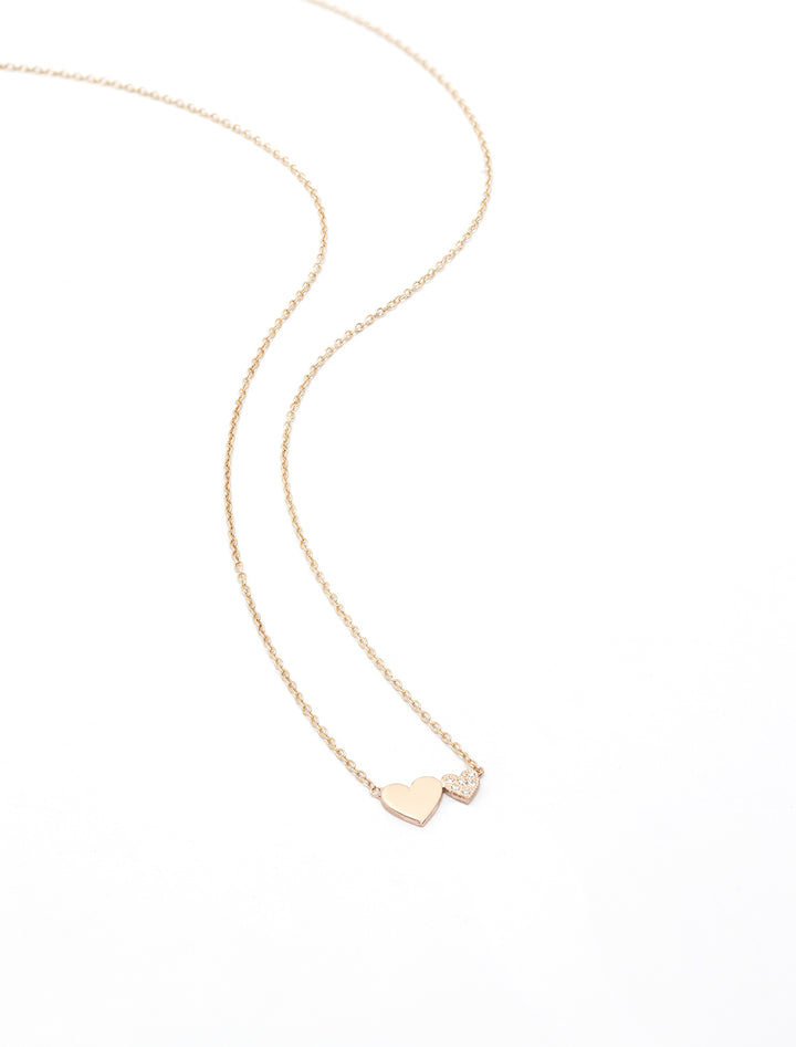 Laydown of Zoe Chicco's 14k mixed midi & itty bitty pave diamond heart necklace | 16-17-18".