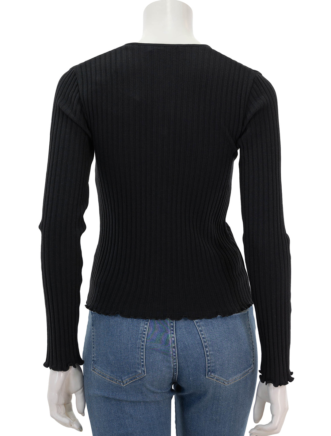 Back view of Vince's ribbed cardigan in black.