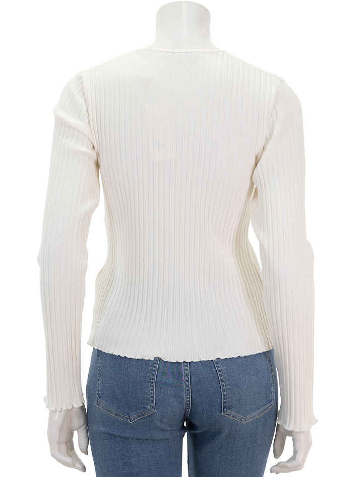 Back view of Vince's ribbed cardigan in off white.