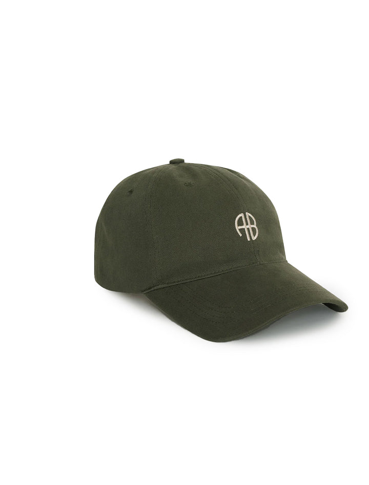 Front angle view of Anine Bing's jeremy baseball cap in dark olive.