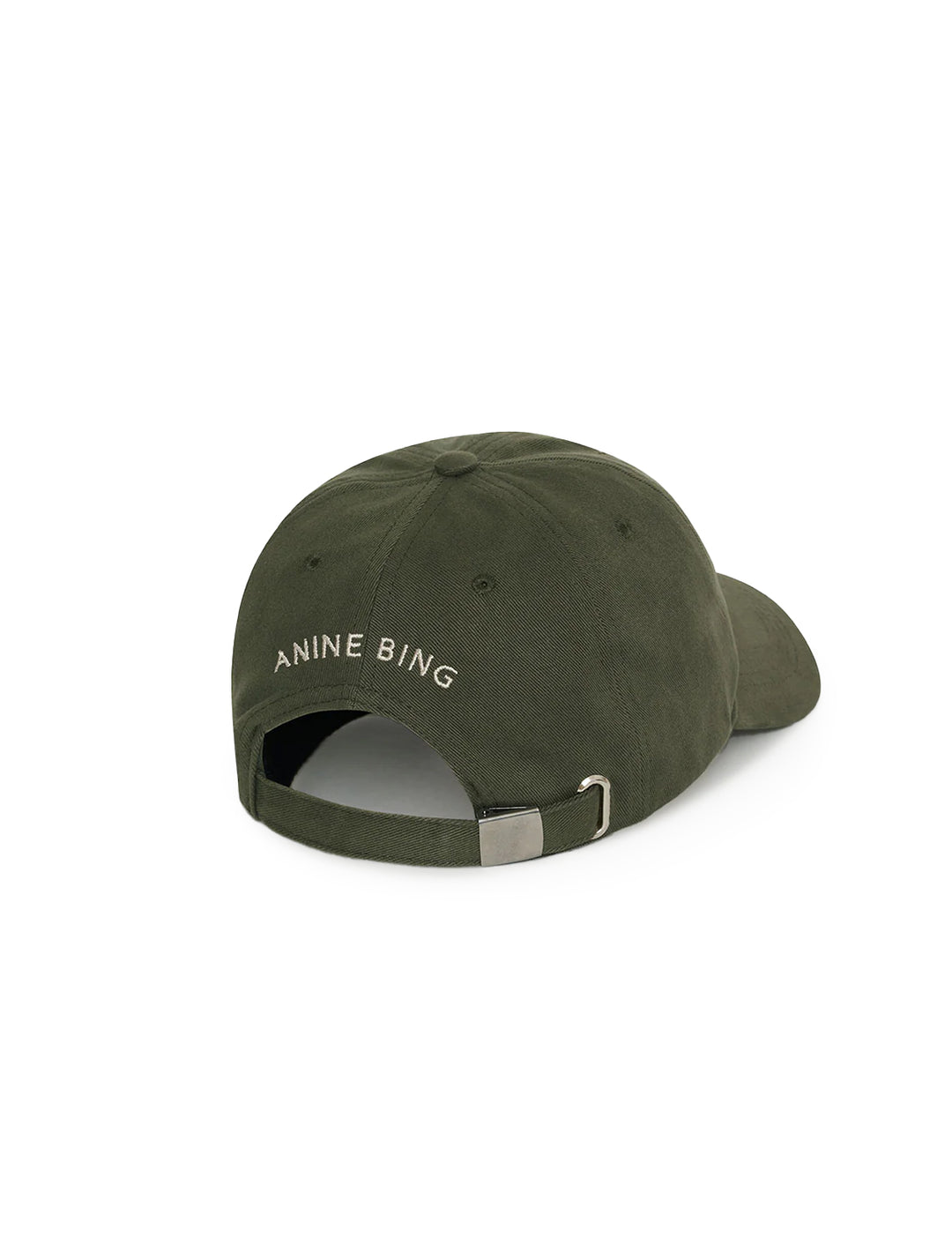 Back angle view of Anine Bing's jeremy baseball cap in dark olive.