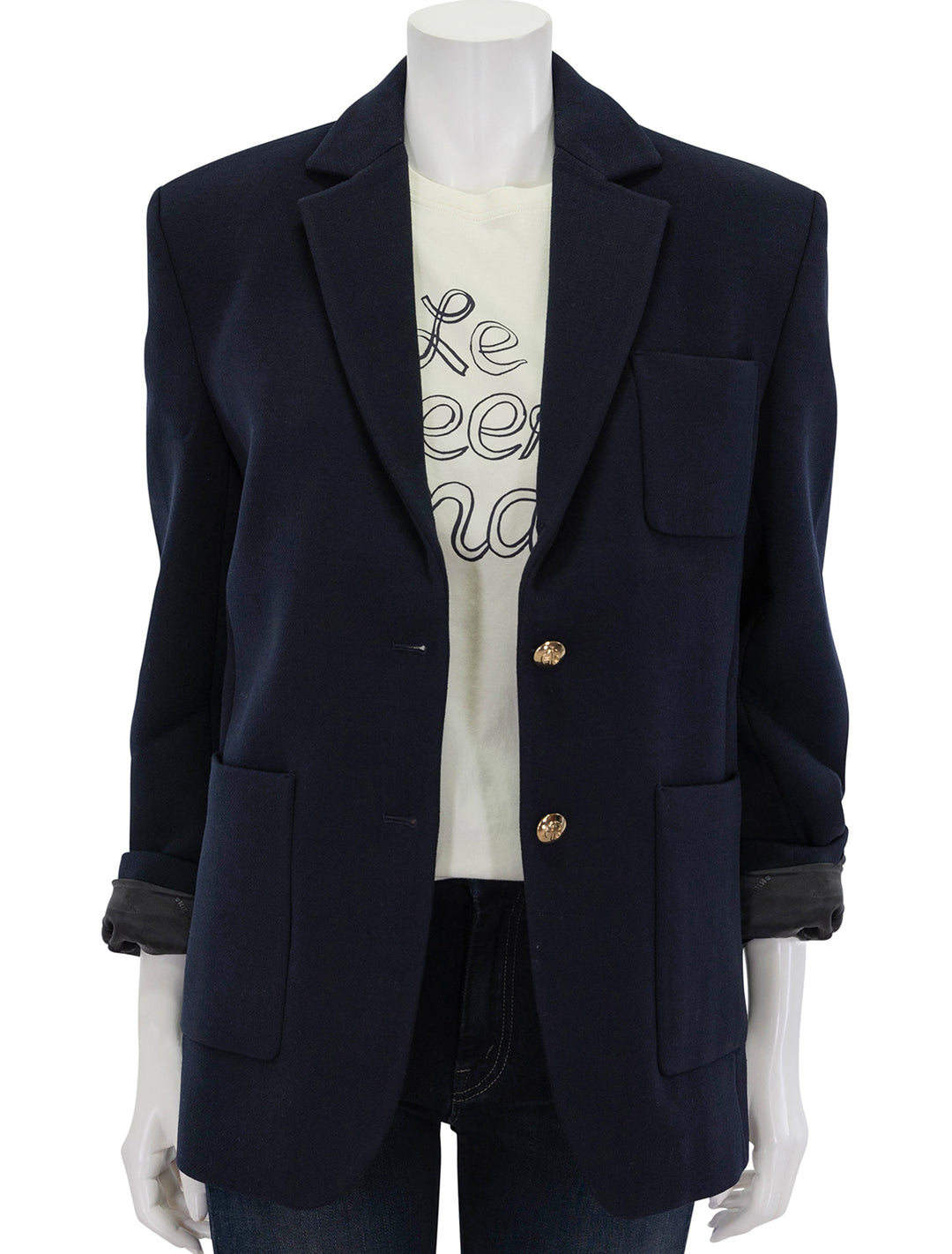 Front view of Anine Bing's kinsley blazer in night sky, unbuttoned.