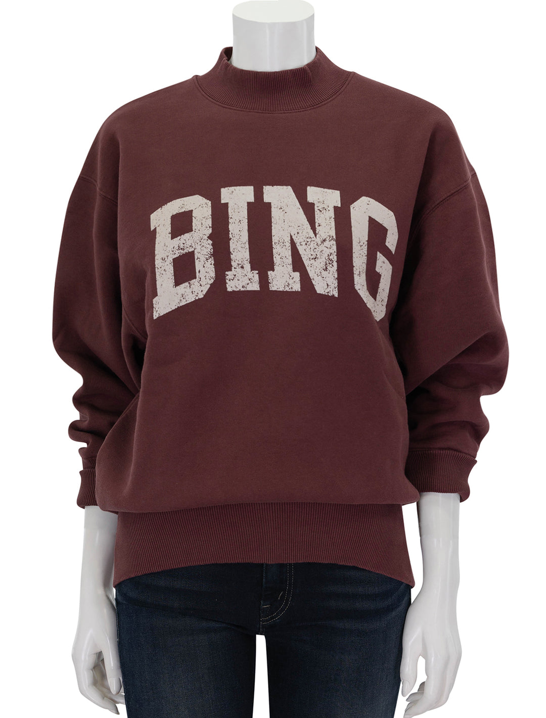 Front view of Anine Bing's bradie bing sweatshirt in deep burgundy.