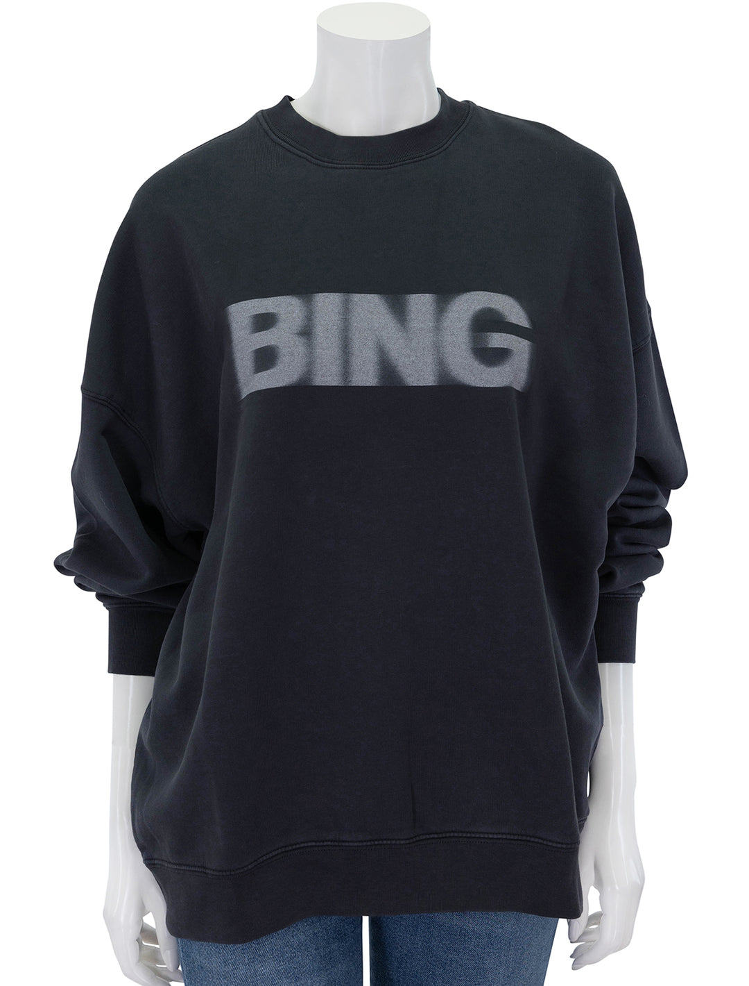 Front view of Anine Bing's miles blur sweatshirt in vintage black.