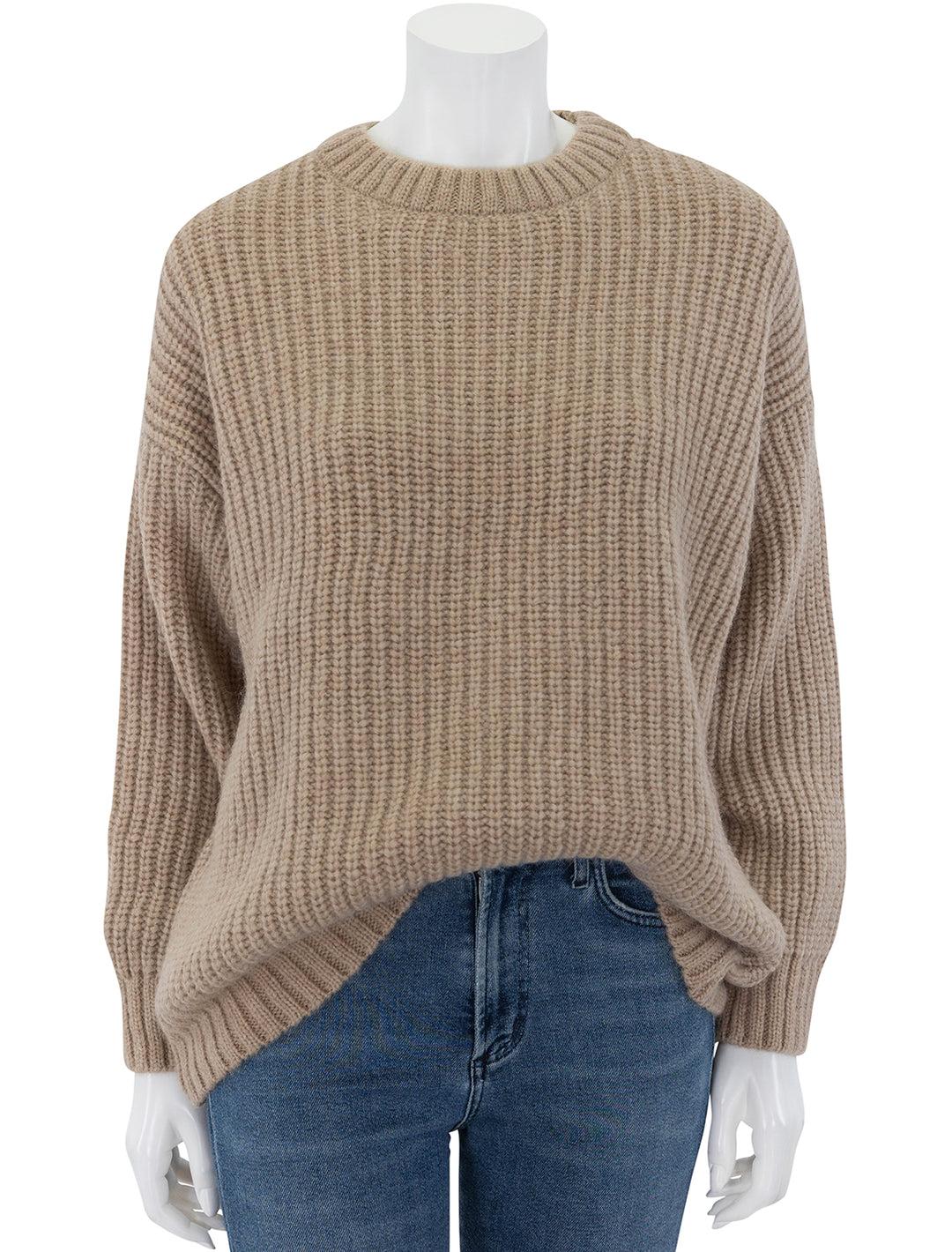 Front view of Anine Bing's sydney crew sweater in camel.