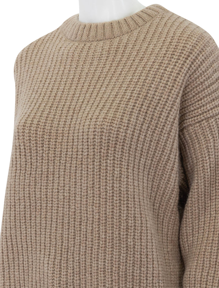 Close-up view of Anine Bing's sydney crew sweater in camel.