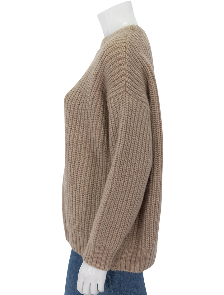 Side view of Anine Bing's sydney crew sweater in camel.