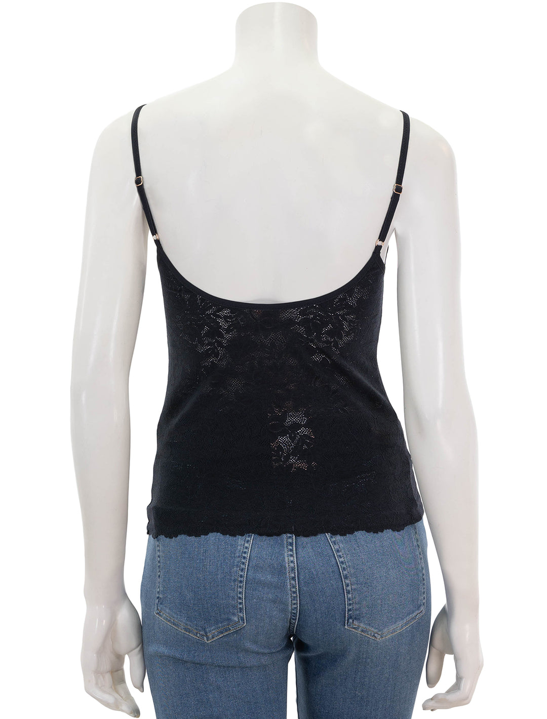 Back view of Eberjey's soft stretch recycled lace cami in black.