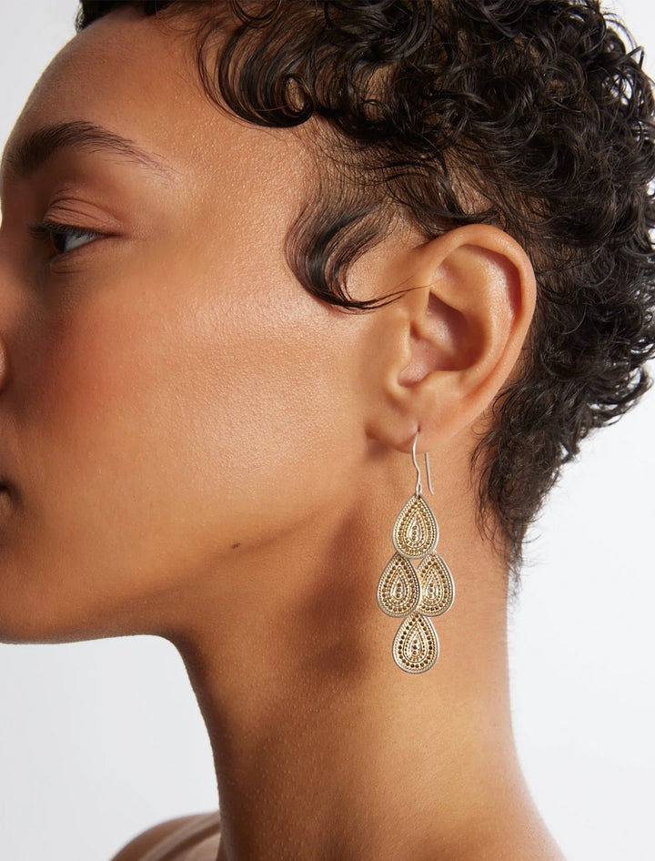 divided disc chandelier earrings in gold