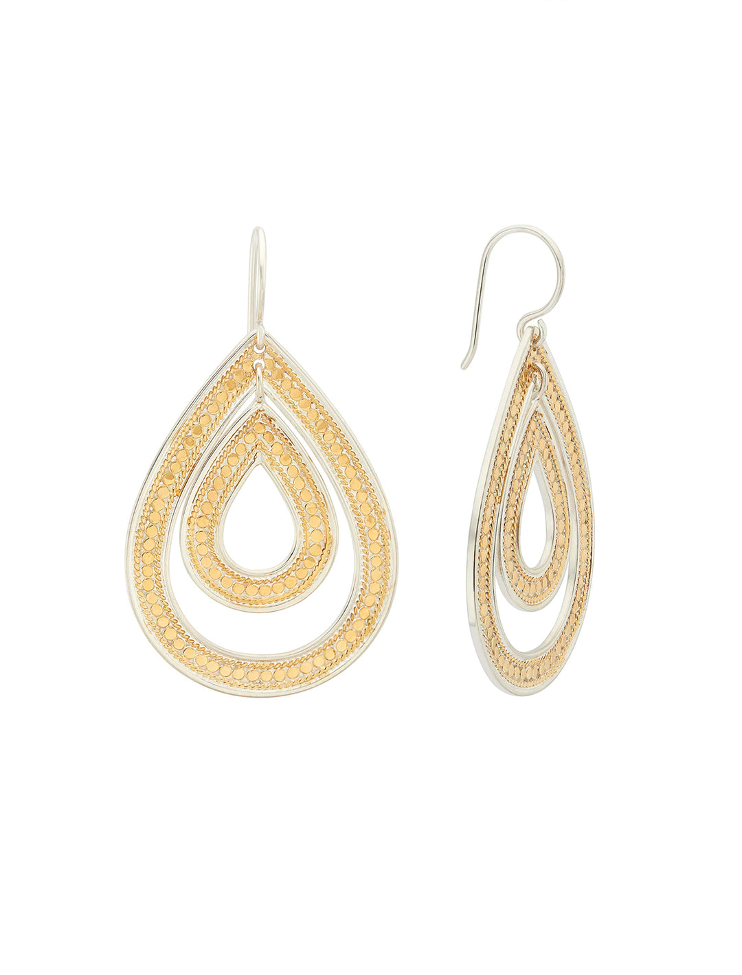 Front view of Anna Beck's two tone classic large open teardrop earrings.