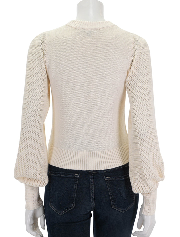 back view of pointelle sleeve crewneck sweater in cream