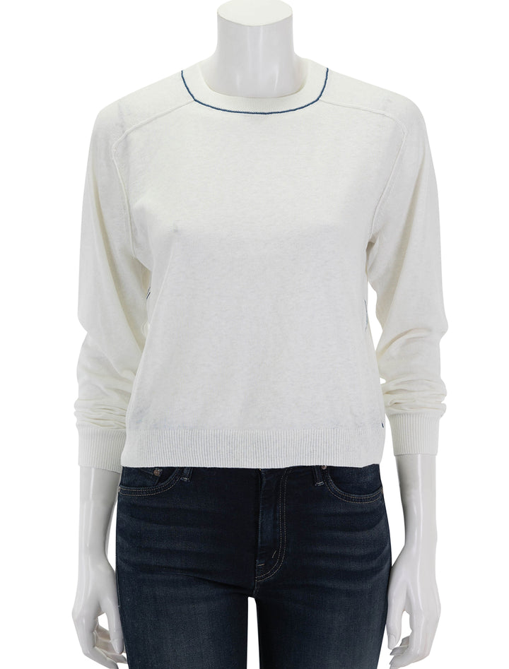 front view of oversized saddle sleeve sweater in antique white