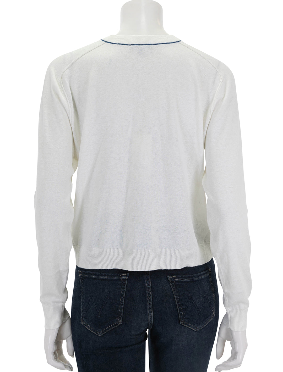 back view of oversized saddle sleeve sweater in antique white