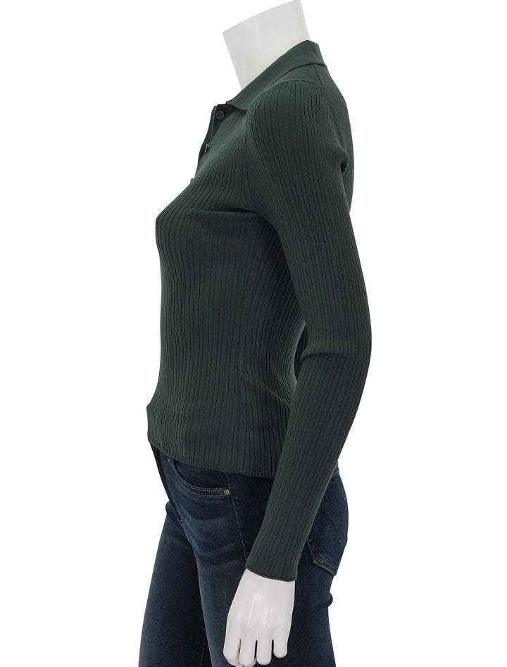 Side view of Lilla P.'s polo collar henley in loden.