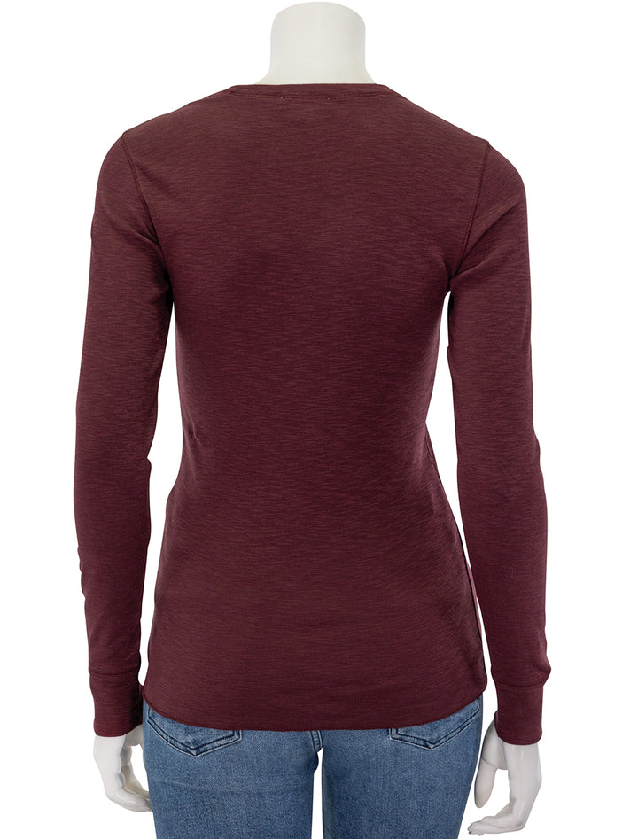 Back view of Lilla P.'s long sleeve raw edge crew in wine.