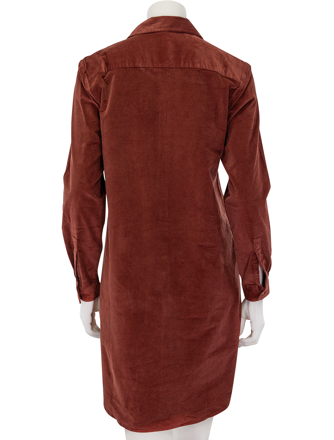 Back view of Lilla P.'s corduroy shirt dress in brandy.