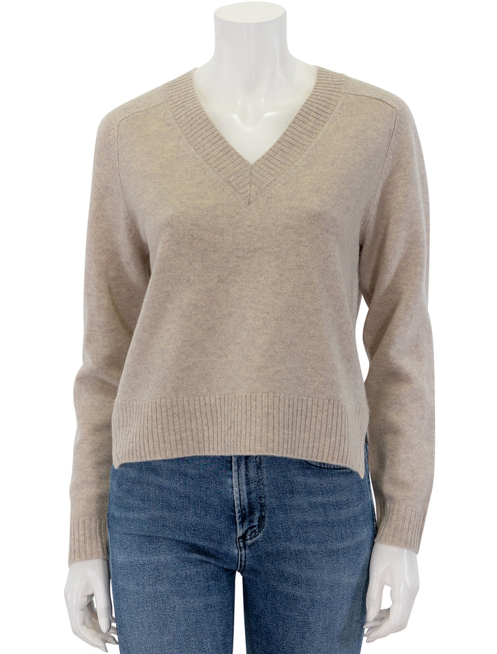 Front view of Lilla P.'s felted easy v-neck sweater in birch.