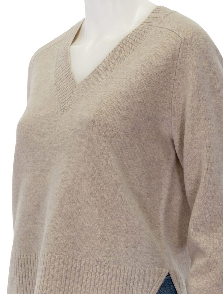 Close-up view of Lilla P.'s felted easy v-neck sweater in birch.