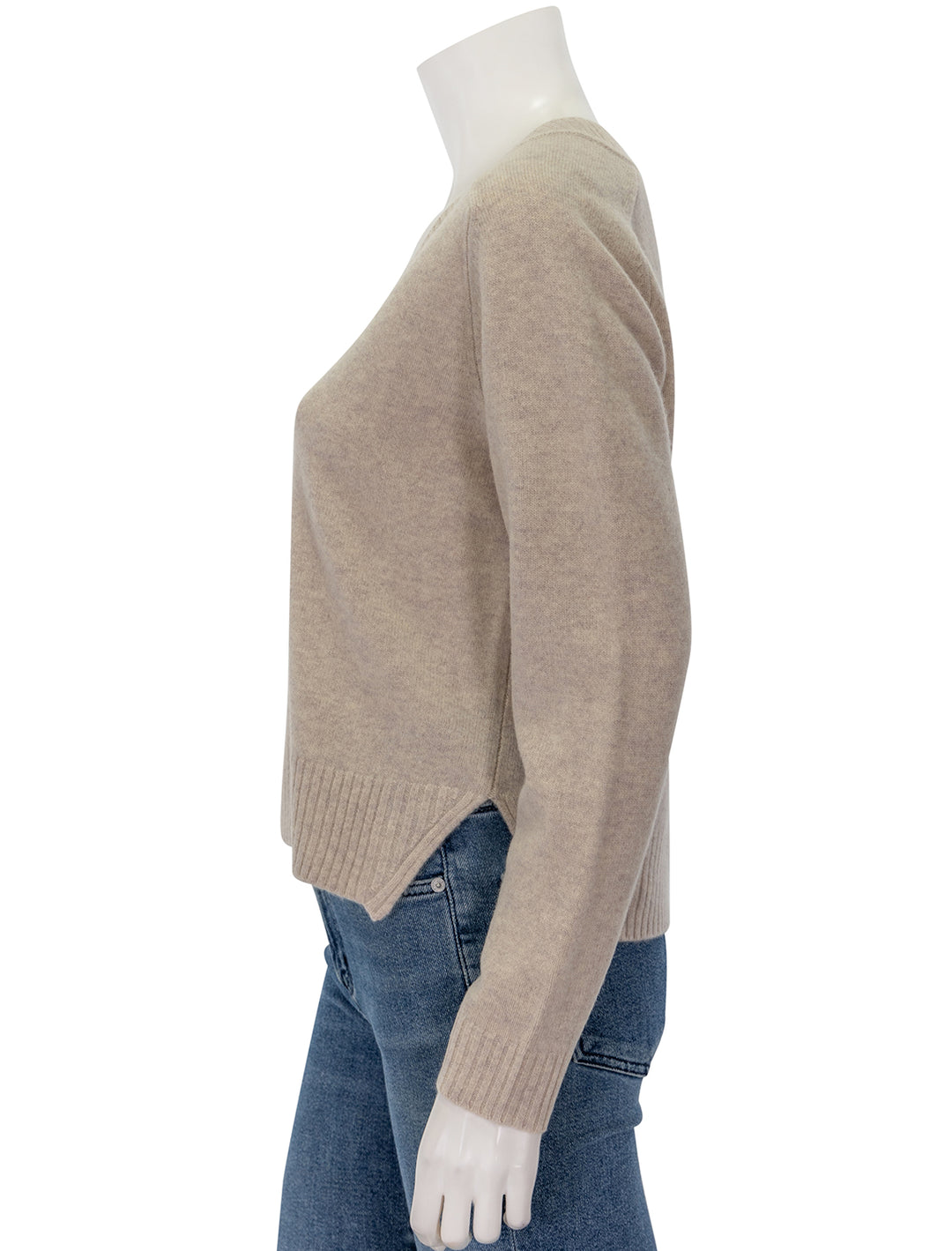 Side view of Lilla P.'s felted easy v-neck sweater in birch.