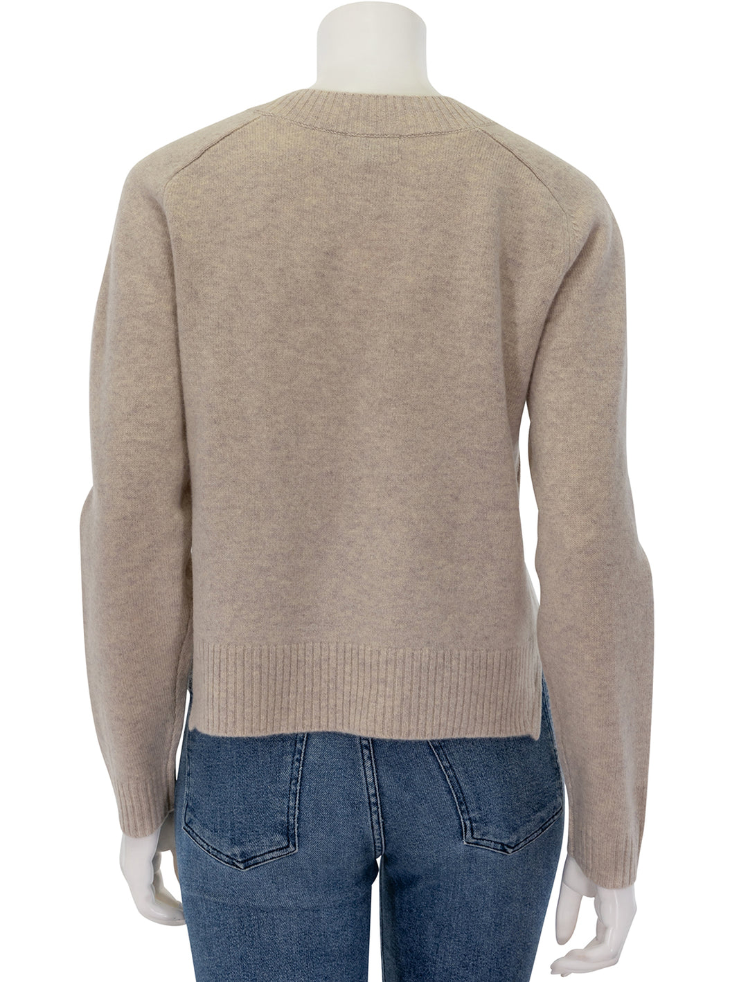 Back view of Lilla P.'s felted easy v-neck sweater in birch.