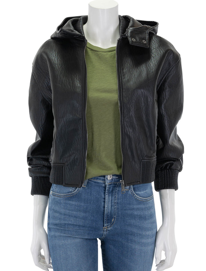 Front view of Steve Madden's Steve Madden's Zephyra Jacket in Black.