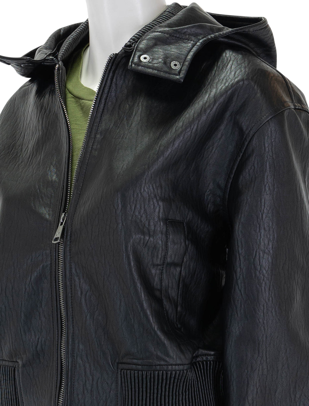 Close-up view of Steve Madden's Zephyra Jacket in Black.