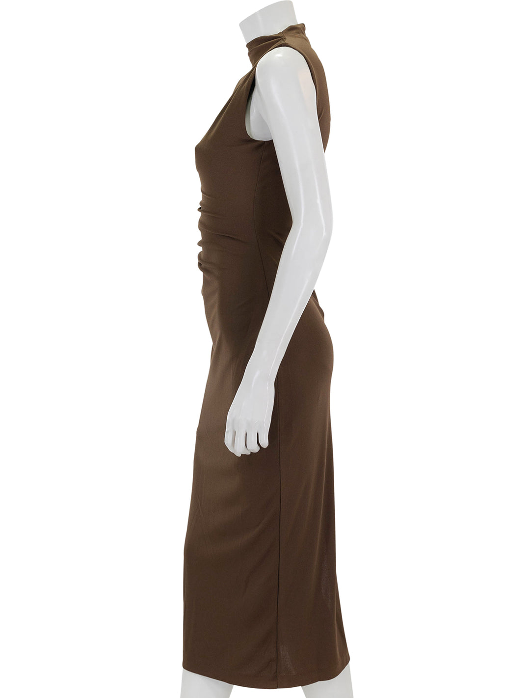 side view of mo dress in coco brown