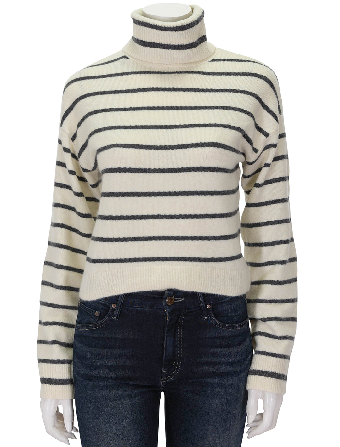 Front view of Steve Madden's narsha sweater in ivory stripe.