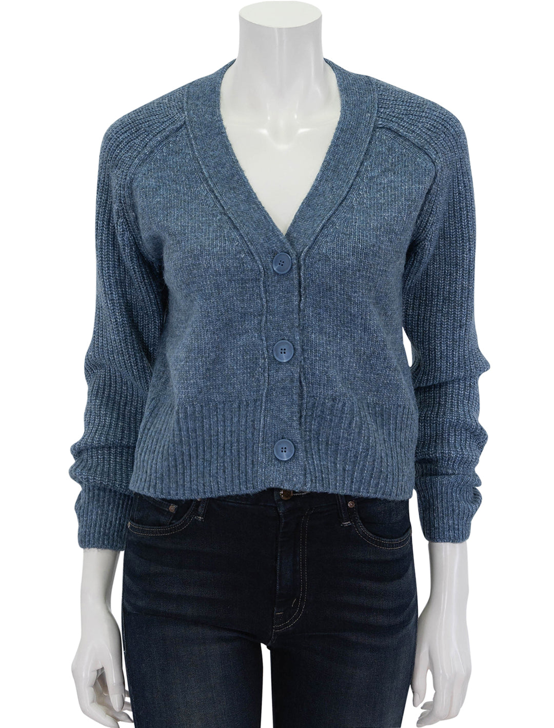 Front view of Steve Madden's beckie cardigan in blue dusk.