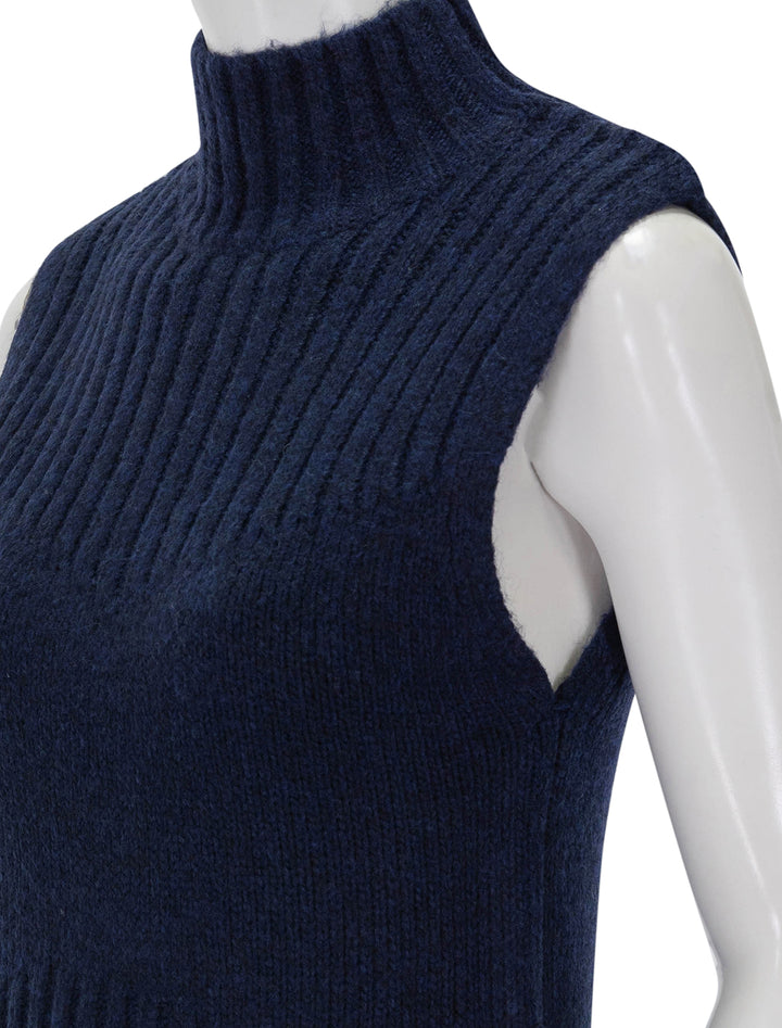 Close-up view of Steve Madden's serin sweater in midnight.