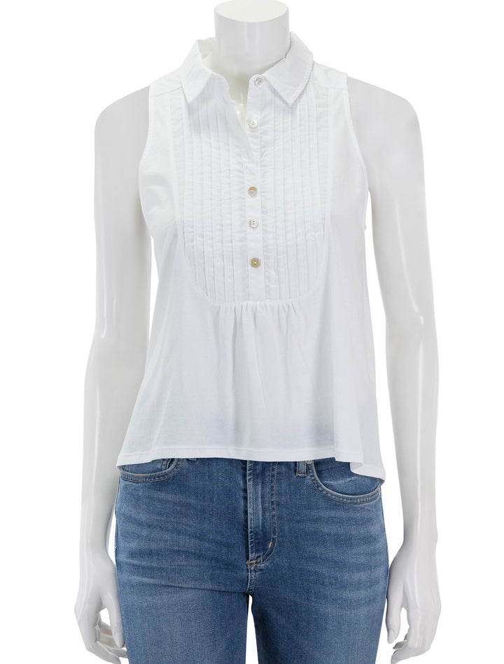 front view of greta pintuck top in white